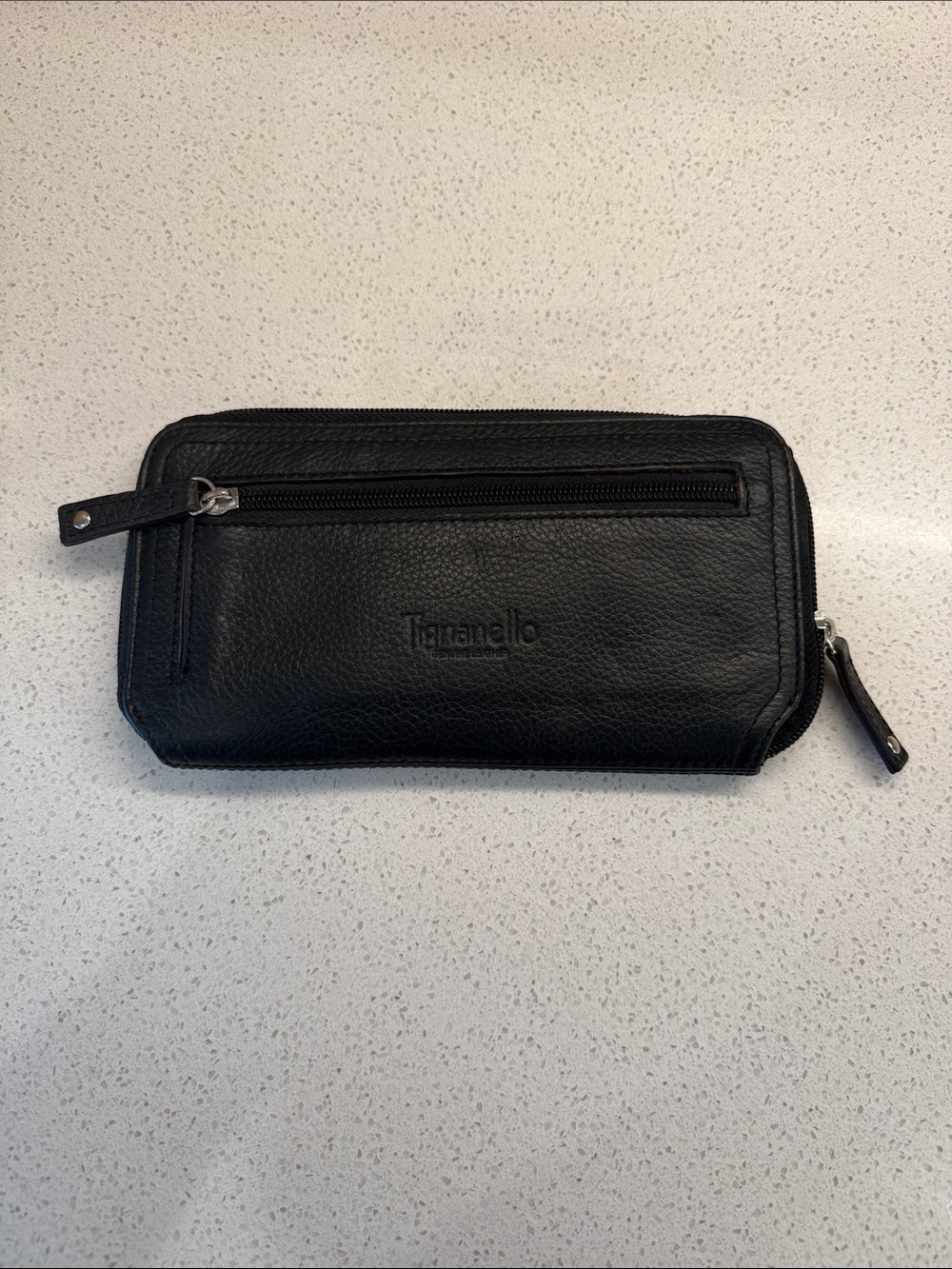 Tignanello Black Leather Zip Wallet with Front Pocket